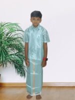 Privisha Silk Kids Shirt and Dhotis Combo Set – Peacock Blue