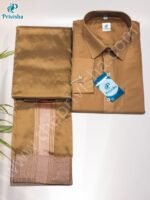 Privisha Silk Shirt and Dhotis Combo Set – Coffee - Image 3