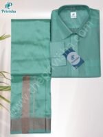 Privisha Silk Shirt and Dhotis Combo Set – Elegance Green - Image 3