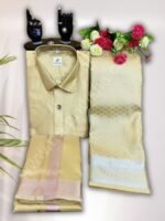 Privisha Silk Shirt and Dhotis Combo Set – Gold - Image 3