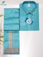 Privisha Silk Kids Shirt and Dhotis Combo Set – Peacock Blue - Image 3