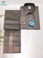 Privisha Silk Shirt and Dhotis Combo Set – Silver Green - Image 3