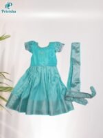 Privisha Soft Silk Pattu Pavadai Combo Set – Peacock Blue - Image 3